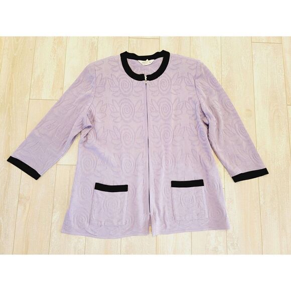 Exclusively Misook XL Cardigan Zip Up Lavender Contrast‎ Sweater Vtg 3/4 Slv - Picture 1 of 8